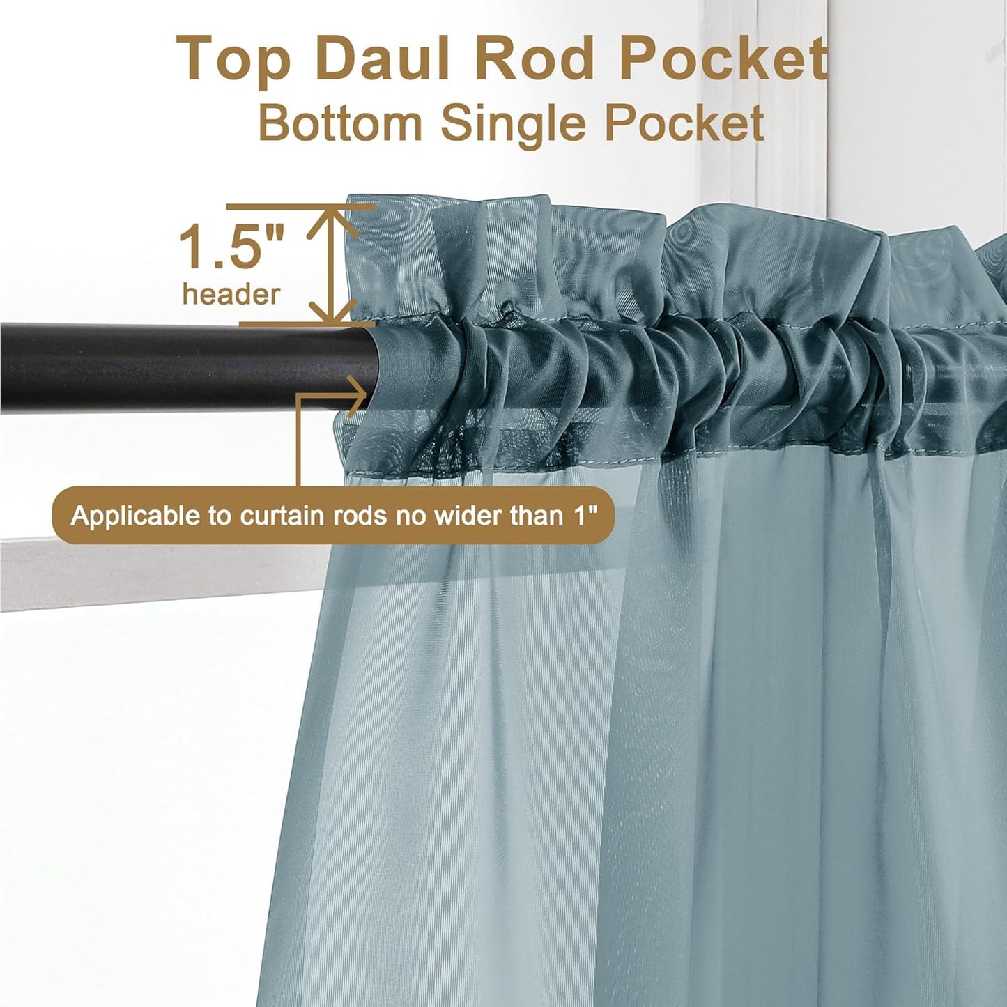 Chyhomenyc Sheer Stone Blue Curtains 90 inches Long 2 Panels, Light Filtering Soft Airy Solid Elegant Voile Window Treatment Drapes for Bedroom Living Room Wedding Party Decor, 42 Wx90 L Inches