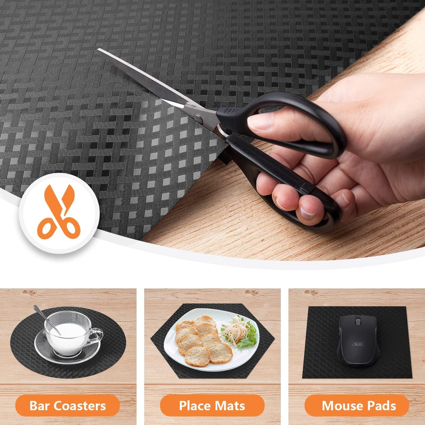 Shelf Liners for Kitchen Cabinets Refrigerator Liners Waterproof & Oil-Proof Kitchen Cupboard Liner Non-Slip Drawer Mats EVA Material Non Adhesive Fridge Liner for Shelves -Black 17.5 x 157.4 Inches