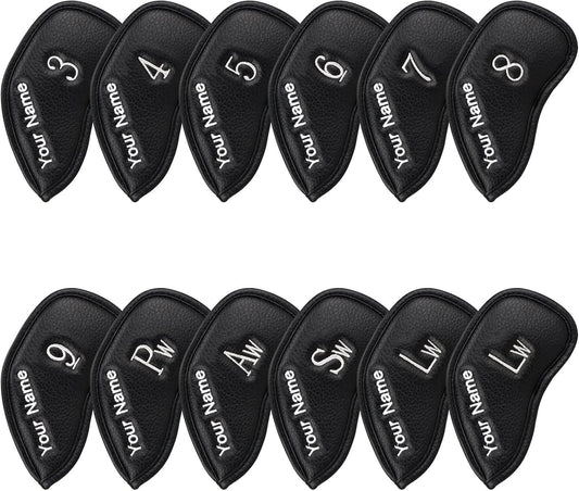 CRAFTSMAN GOLF 12pcs or 1pc Thick Synthetic Leather Golf Iron Head Covers Set Headcover Fit All Brands Callaway Ping Taylormade Cobra Etc. Also Custom Name
