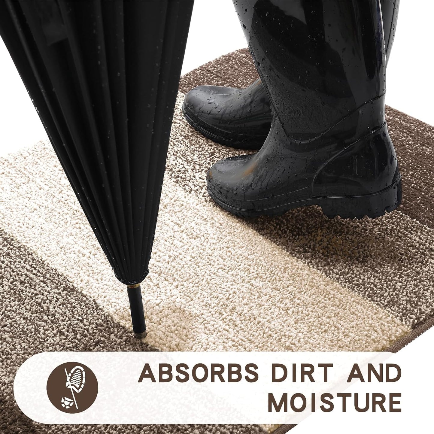 Kitinjoy Indoor Outdoor Door Mat, 36x24 Non-Slip Absorbent Dirt Trapper, Low-Profile Washable Inside Entrance Front Floor Mat, Sturdy Soft Entry Doormats for Entryway, Light Brown