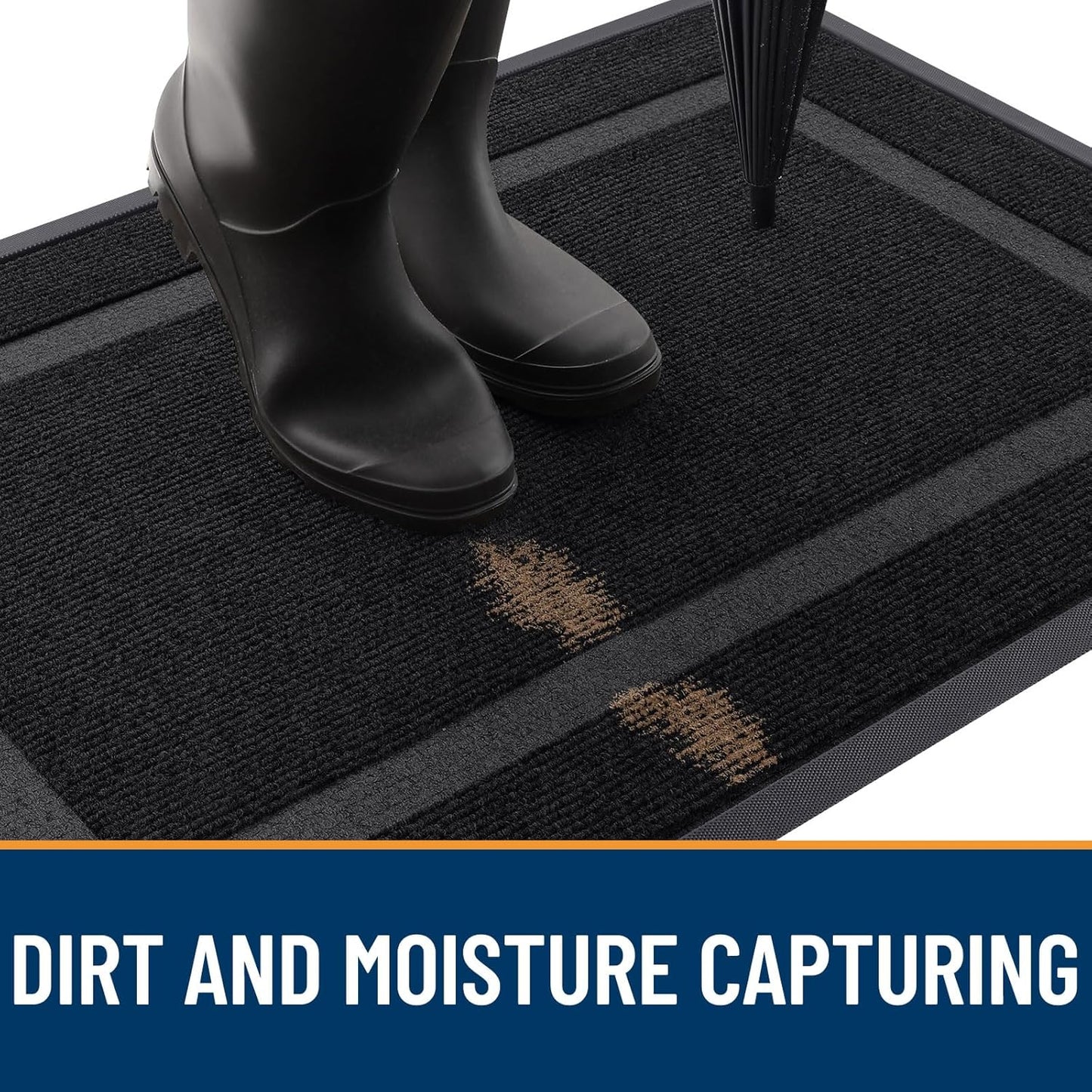 OLANLY Front Door Mat Indoor Outdoor Entrance, Waterproof All-Season, All-Weather Doormat, Sturdy Natural Rubber, Fade Resistant, Low Profile, Easy Clean Patio Porch Entryway Mat, 71x23, Black