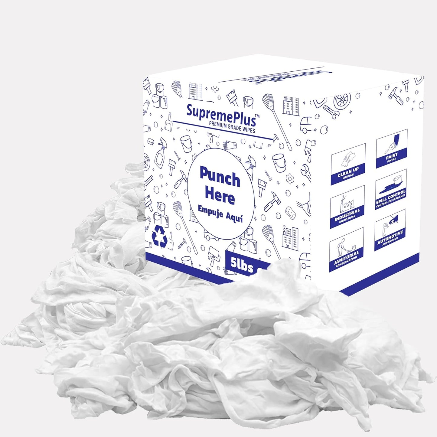 Premium White T-Shirt Cleaning Rags (5 lbs. Box) – White Cotton Rags for Cleaning, Staining, Painting, Oil, Grease & Dust Removal – Shop Rags Bulk for Multipurpose use