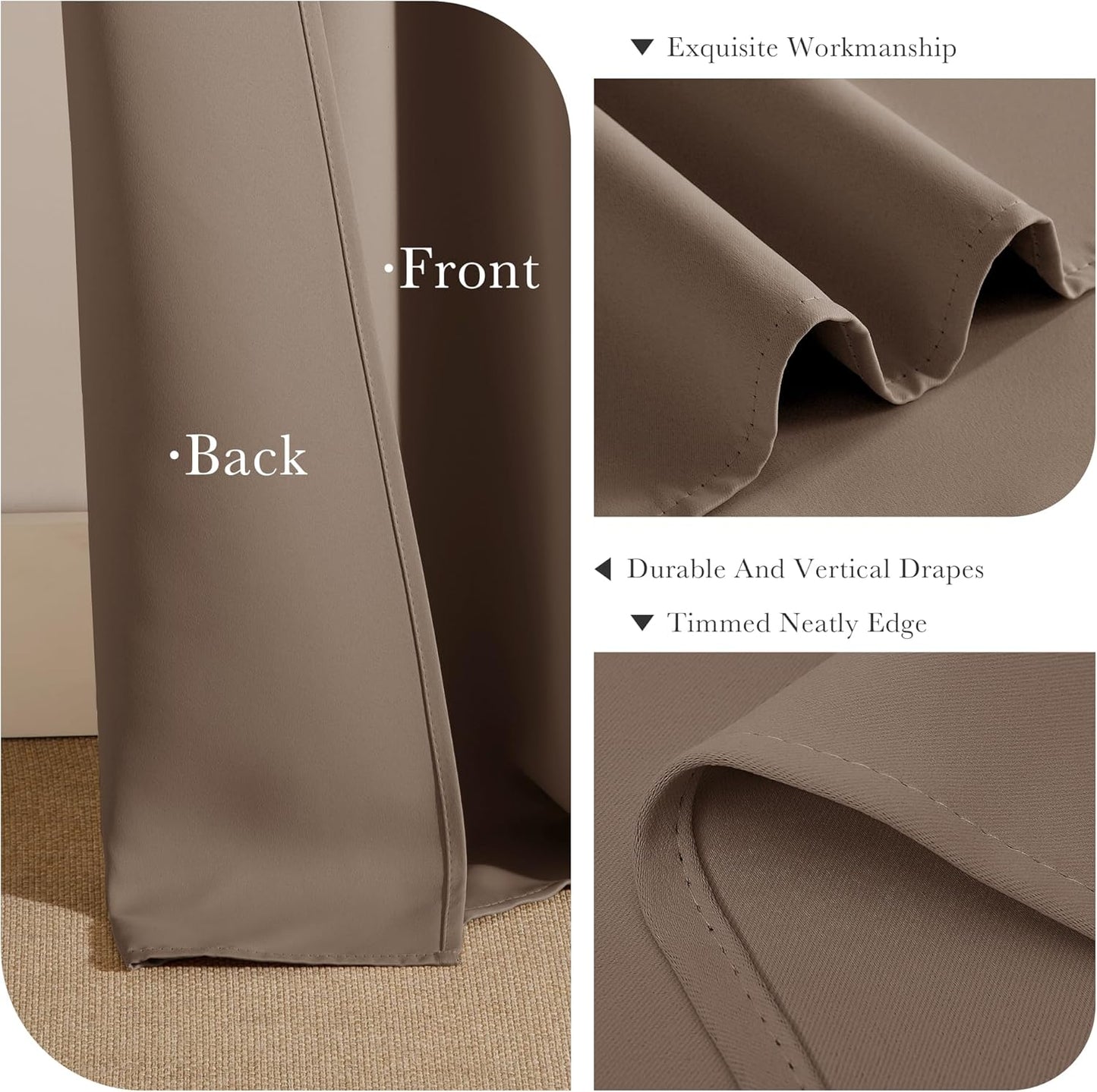 PONY DANCE Kitchen Window Curtains Short 36 inch Length, Blackout Privacy Half Window Drapes for Bedroom Bathroom Dining Living Room Cafe Office(2 Panels, W 42 x L 36 inches, Mocha)