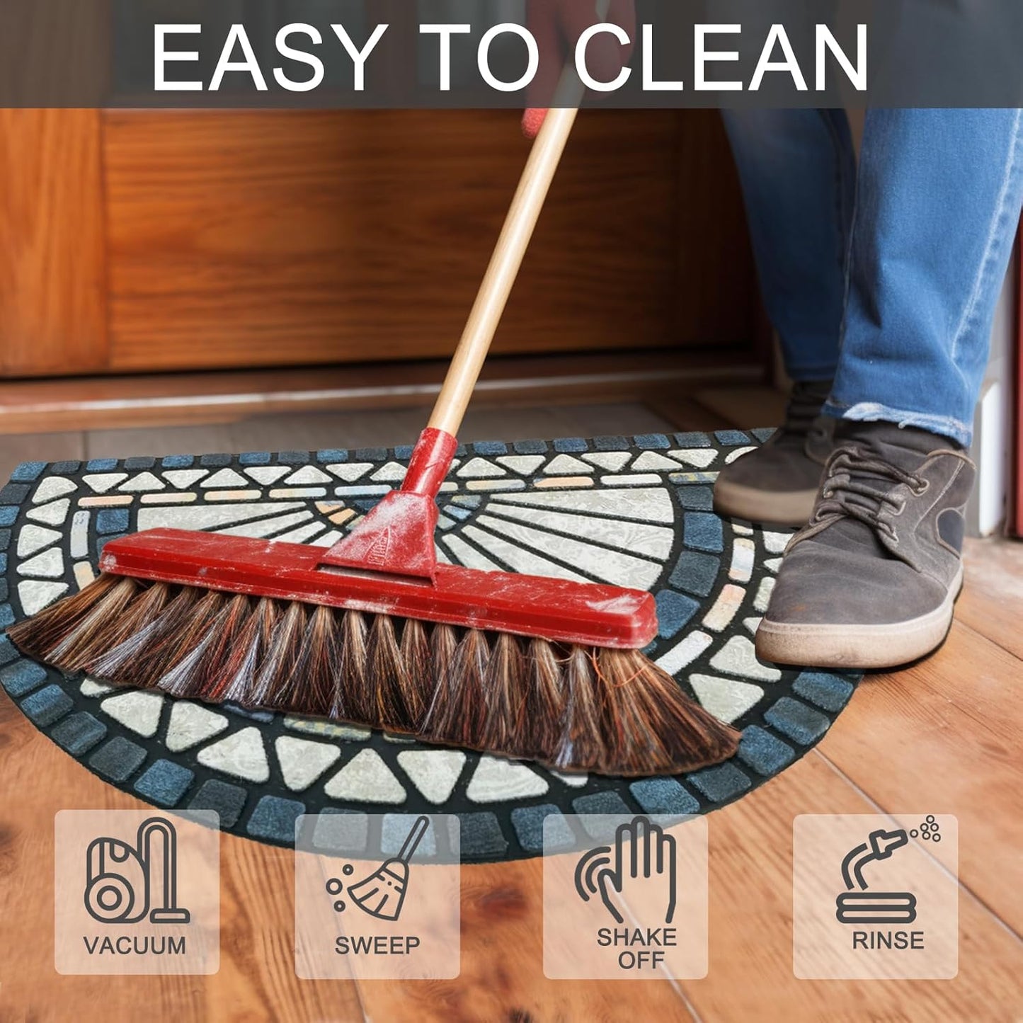 CHICHIC Welcome Door Mat 18 x 30 Inch Front Doormat Outdoors for Home Entrance Outdoors Mat for Outside Entry Way Doormat Entry Rugs, Heavy Duty Non Slip Rubber Back Low Profile, Blue Green