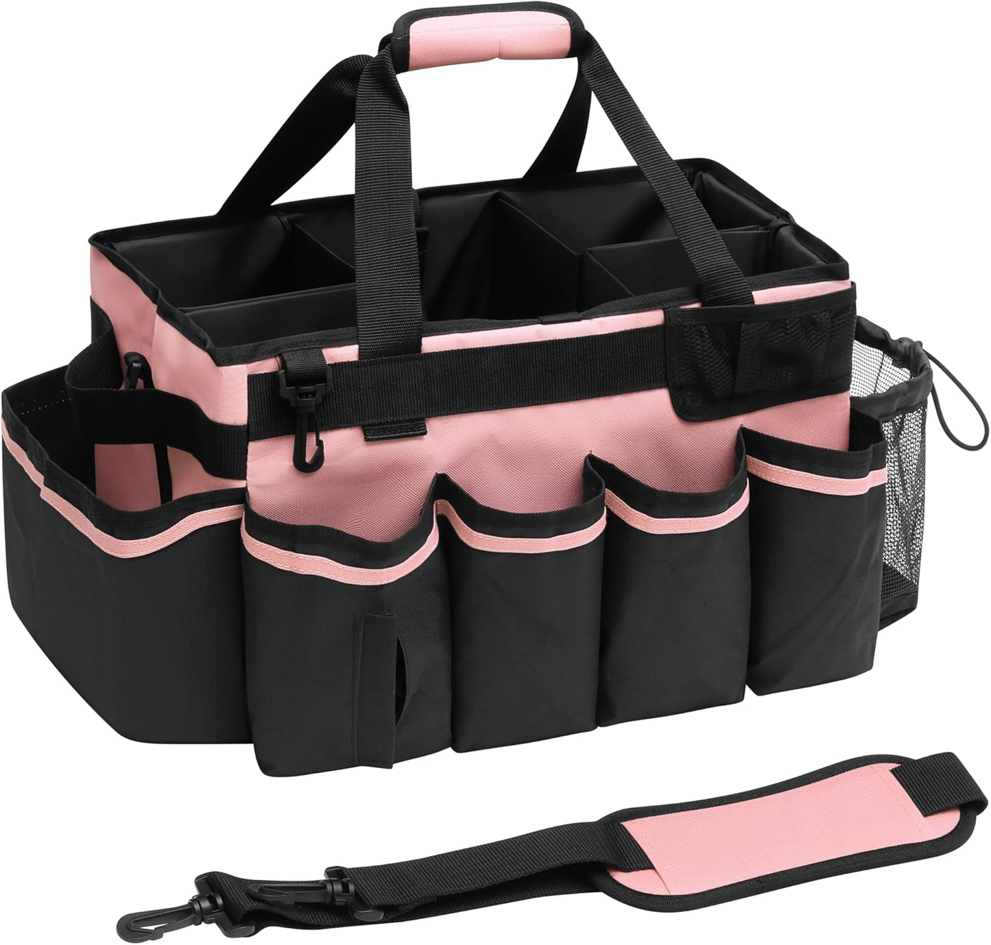 Large Cleaning Caddy, Professional Wearable Supplies Bag for Housekeepers, House Cleaners, and Car Detailing - Organizer Tote With Handle, Pink