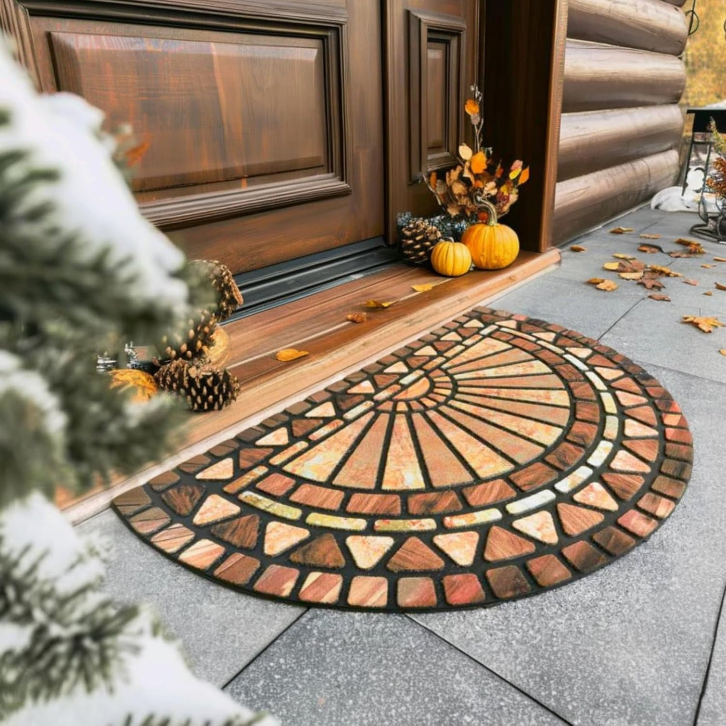 CHICHIC Welcome Door Mat 18 x 30 Inch Front Doormat Outdoors for Home Entrance Outdoors Mat for Outside Entry Way Doormat Entry Rugs, Heavy Duty Non Slip Rubber Back Low Profile, Orange Brown