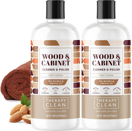 Therapy Wood Cleaner & Polish 16 oz. (2-Pack with Microfiber Cloth) - Wood Cabinet and Table Cleaner - Conditioner - Almond Scent