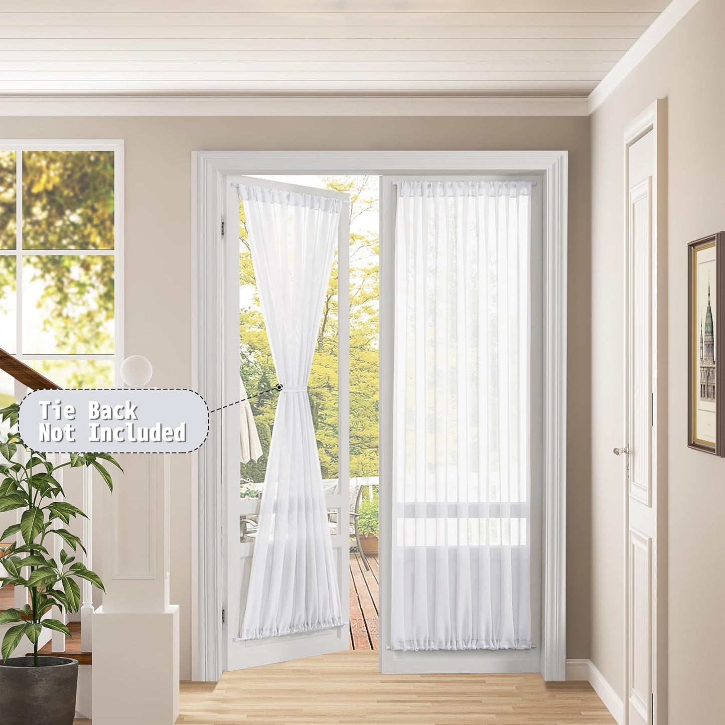 Tollpiz Sheer Door Curtains Closet Linen Textured Curtain Sheers Doorway Light Filtering Voile Patio Glass Door Rod Pocket Curtains French Door, 54 x 80 inches Long, White, Set of 1 Panel