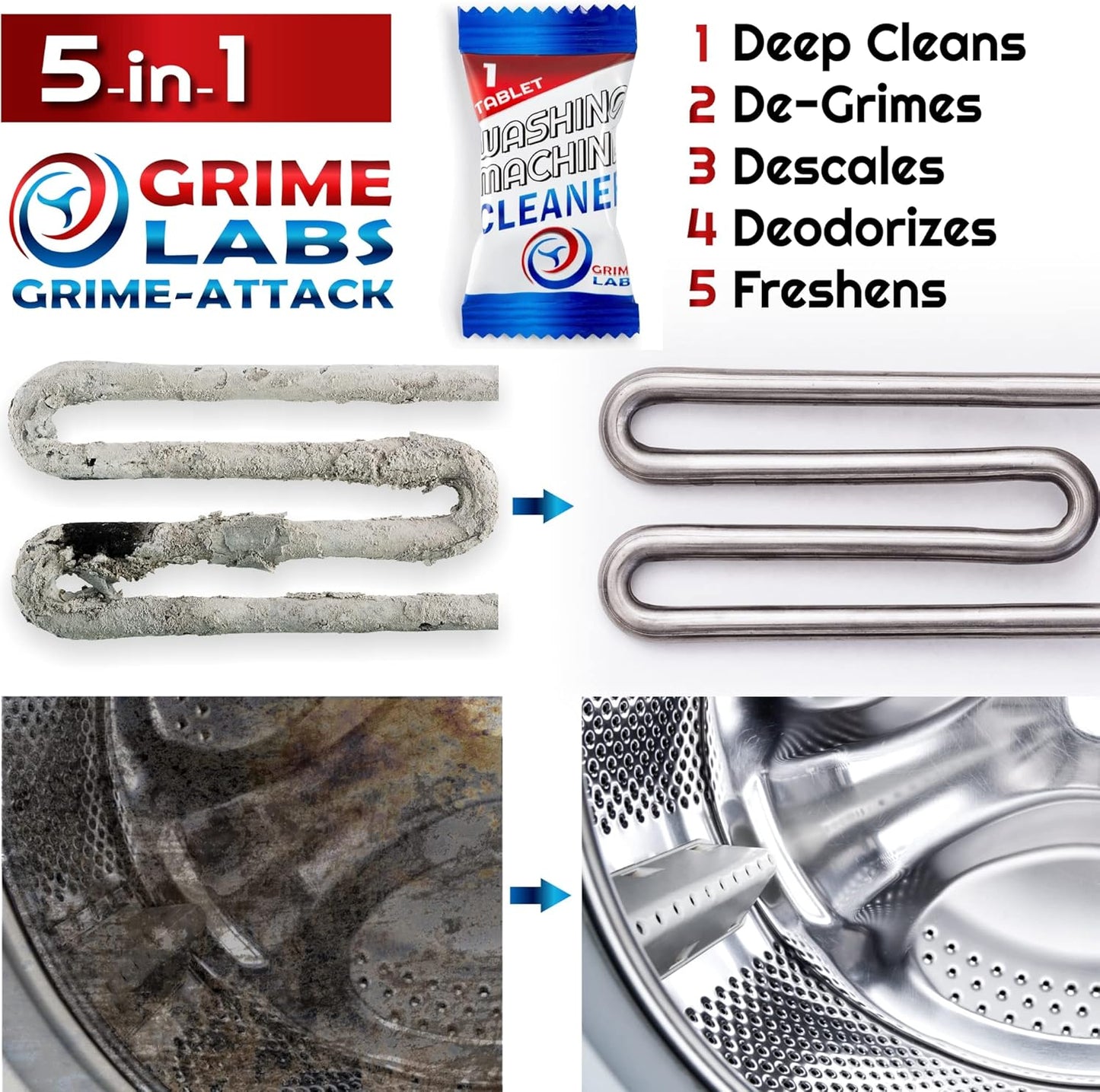 Washing Machine Cleaner Tablets - Penetrating Deep Clean Washer Cleaner Tablets For Front Loader And Top Load HE - Active Formula Tub Descaler Deodorizer