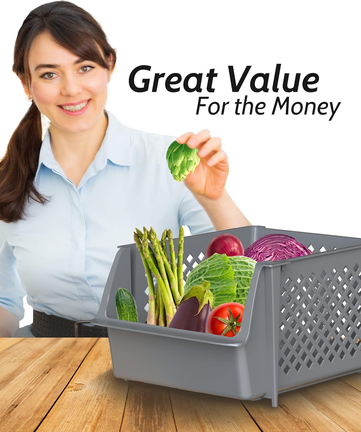 Skywin Plastic Stackable Storage Bins for Pantry, 12 Pack Stackable Bins For Organizing Food, Kitchen, and Bathroom Essentials (Grey)