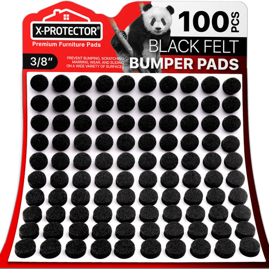 Cabinet Door Bumpers X-Protector 100 PCS – Small Felt Pads 3/8” – Ideal Black Felt Bumpers – Self-Adhesive Thick Felt Dots – Bumper Pads to Protect Glass & Other Surfaces!