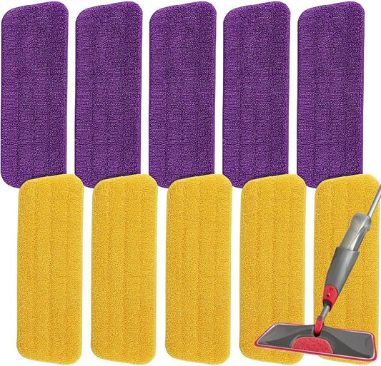 16.5 inch Microfiber Mop Pads for Rubbermaid Reveal Spray Mop and Any 16.5" Flat Mop - 10 Pack 13''-15'' Spray Mop Pad Reusable Washable Replacement Refills - Purple & Yellow