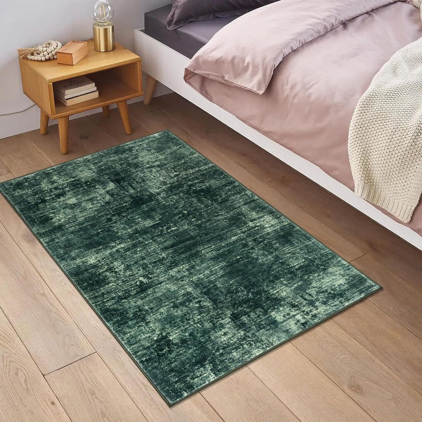 IOHOUZE Small Abstract Area Rug 2x3 Ft Entryway Rugs Washable Door Mat Indoor Entrance, Rubber Backed Throw Rugs, Printed Faux Wool Non Slip Floor Carpet for Foyer Front Door Sink, Dark Green