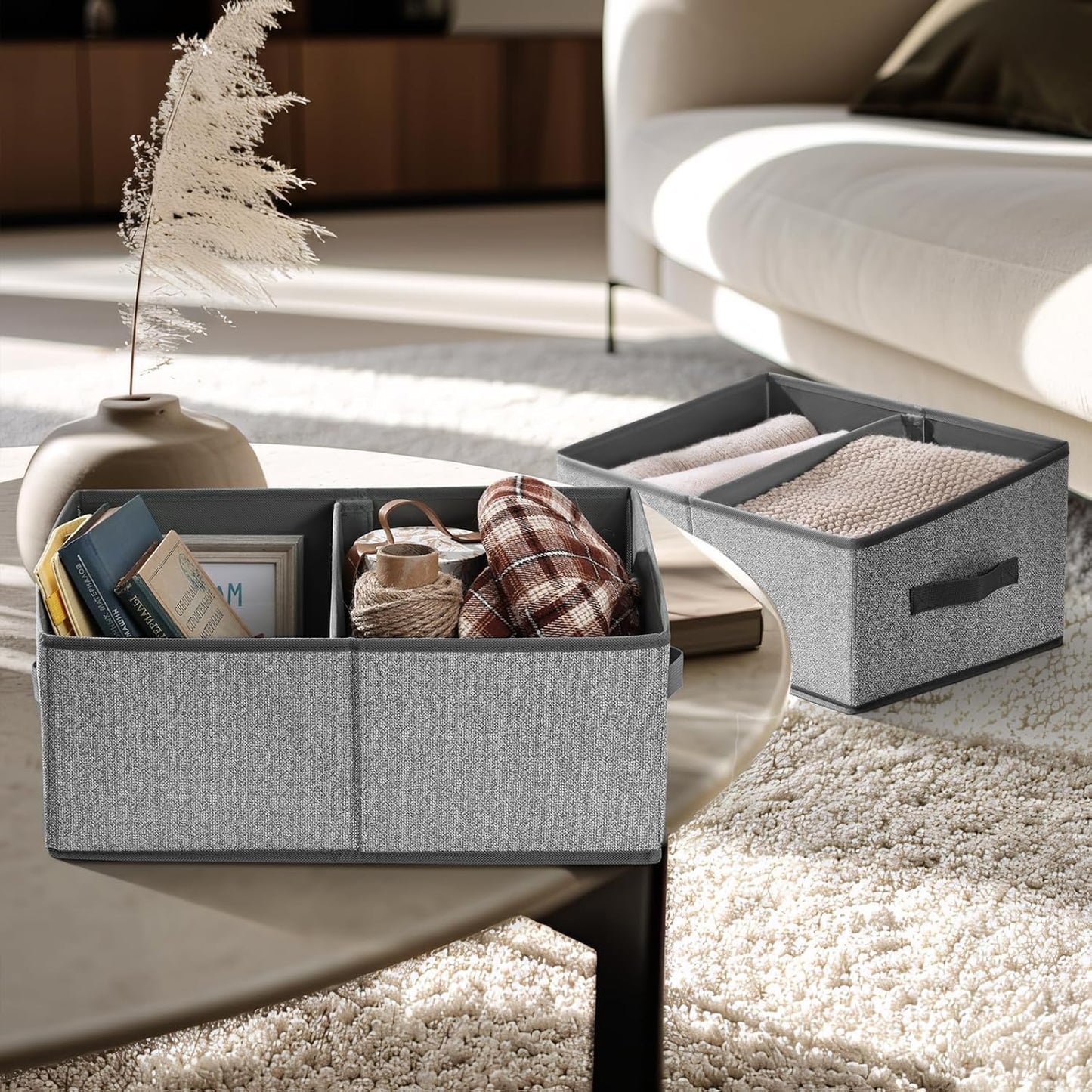 DIMJ Closet Storage Bins, 5 Pack Storage Baskets for Shelves, Foldable Closet Organizer with Handle, Linen Closet Organizers and Storage for Clothes, Toys, Towel, Books (Grey)