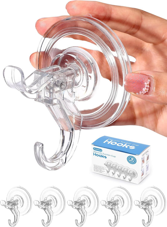Antimbee Transparent Heavy Duty Suction Hooks, 5 Pack, Holds up to 11 lbs, Modern & Simple Design, Reusable & Removable, Ideal for Bathroom, Kitchen, Glass, Metal, Plastic Surfaces