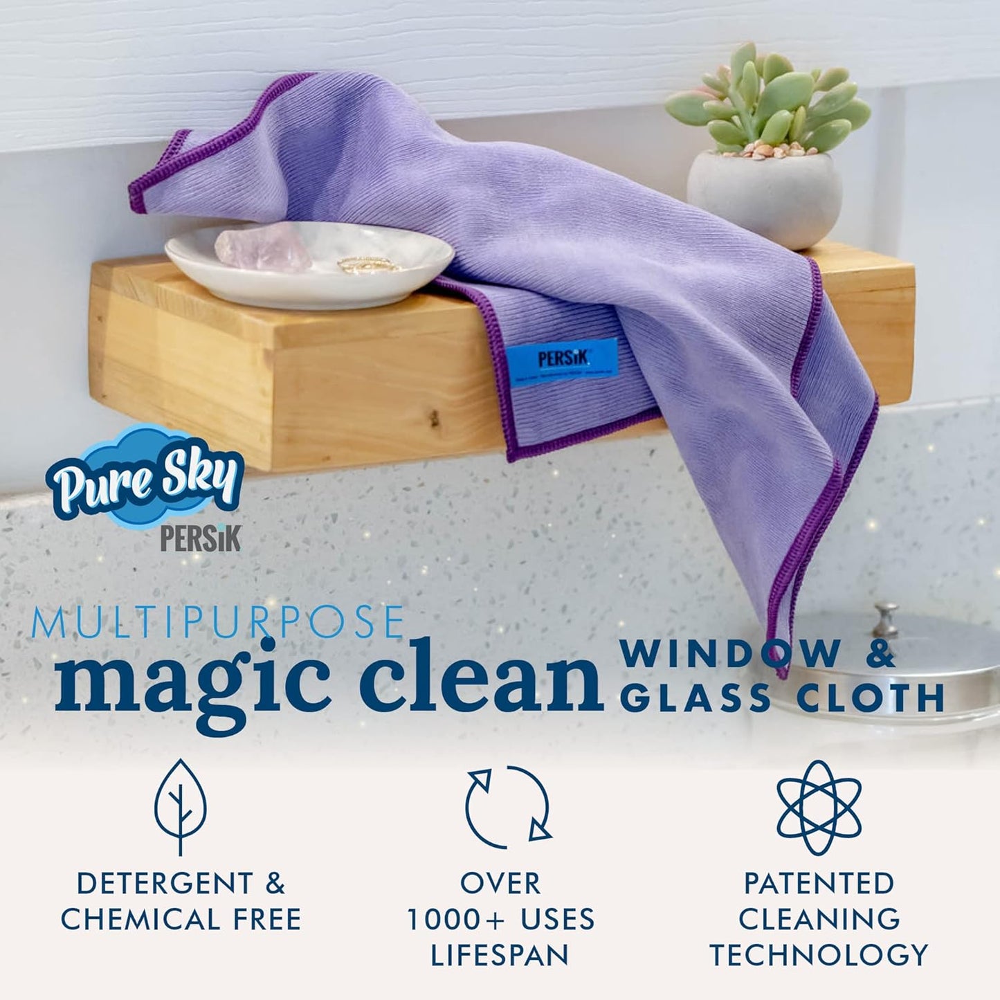 persik Microfiber Magic Streak Free Cleaning Cloth - JUST ADD Water No Detergents Needed – Streak Free Magic Ultra Microfiber Towel - for Windows,Car Glass, Mirror and Screen - Leaves no Wiping Mark