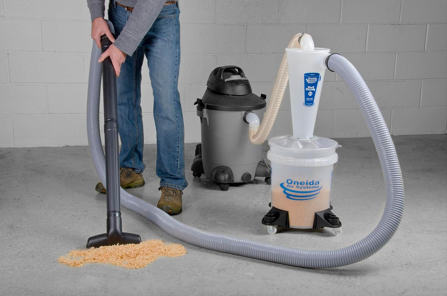 Oneida Air Systems Dust Collector & Cyclone Separator Kit w/ Clear Bucket, 2.5 Deluxe 5-Gal - Portable Cyclone Machine for Wet and Dry Shop Vacuums