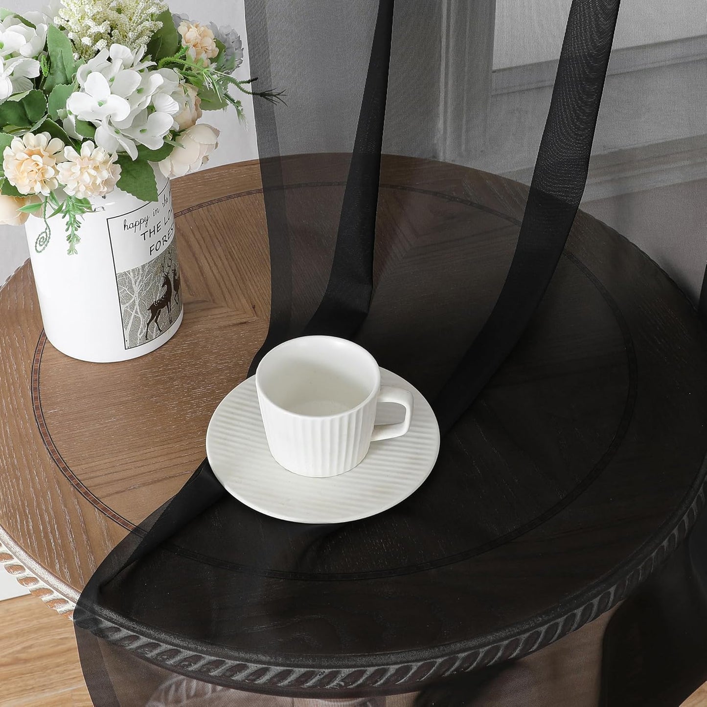 Chyhomenyc 2 Panels Solid Color Sheer Window Curtains 108 Inches Long, Elegant Window Voile Panels/Drapes/Treatment/Scarf for Bedroom Living Room Wedding Canopy (42X108 Inches, Black) 9 FT