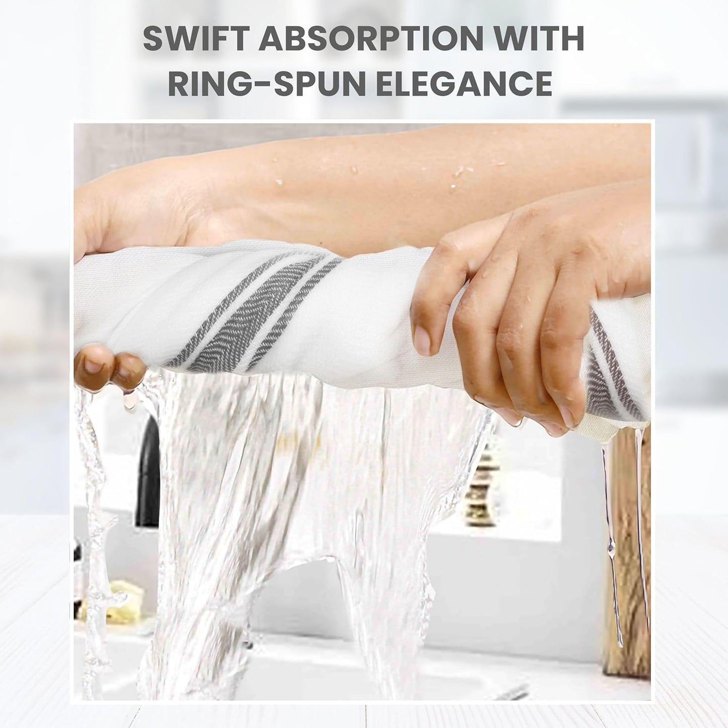 WHITEWRAP Kitchen Dish Towels for Kitchen, Highly Absorbent for Drying and Cleaning, Durable and Soft Tea Towels – 6 Pack, 100% Ring Spun Cotton 15 x 25 Inches – Grey