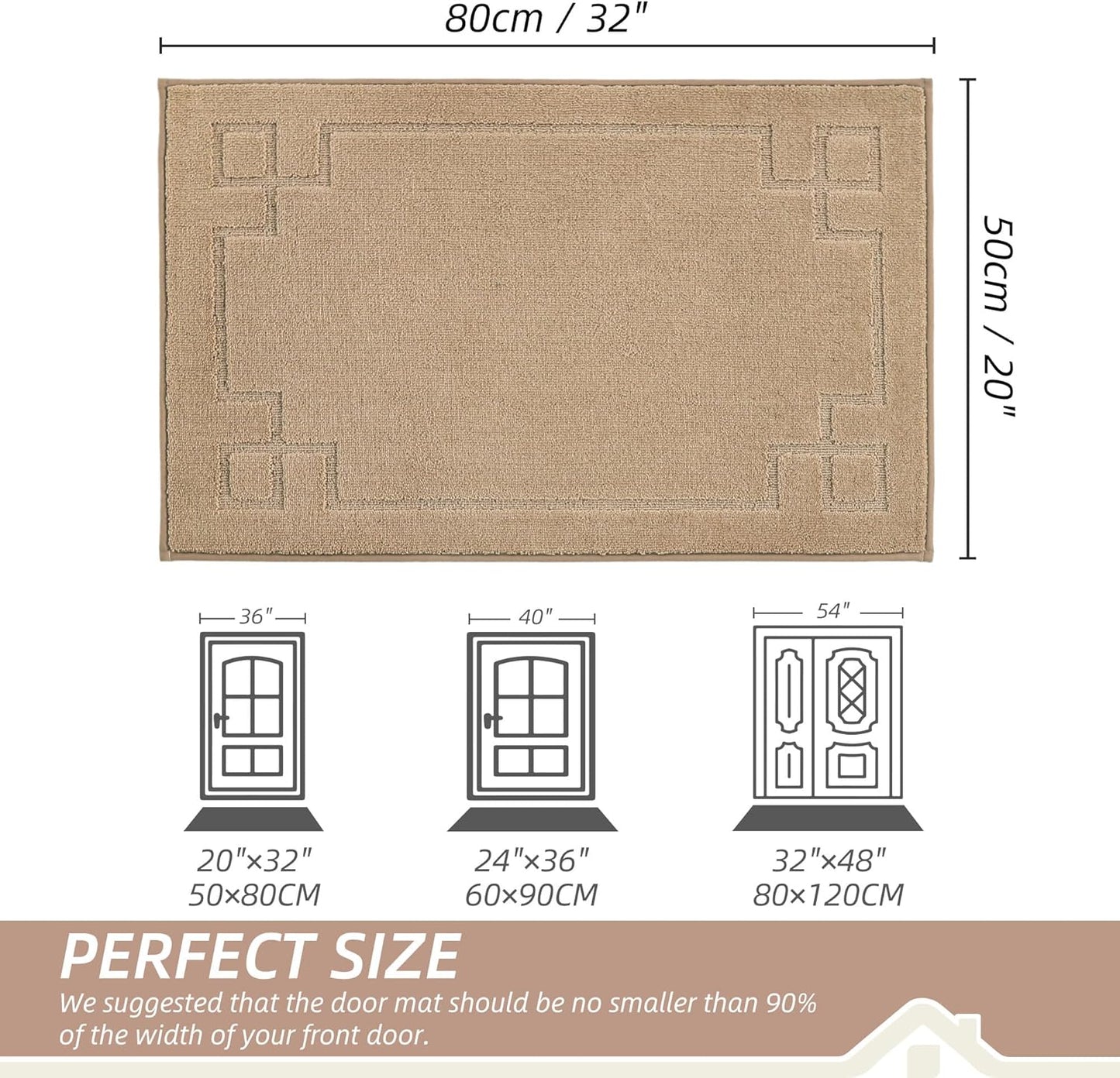 BEQHAUSE Door Mat 20" x 32", Non-Slip Door Mats Indoor Entryway Rugs Washable Low-Profile Absorbent and Stain Resist Floor Mats, Dog Door Mat for Front Back Door, Muddy Wet Shoes & Paws, Beige