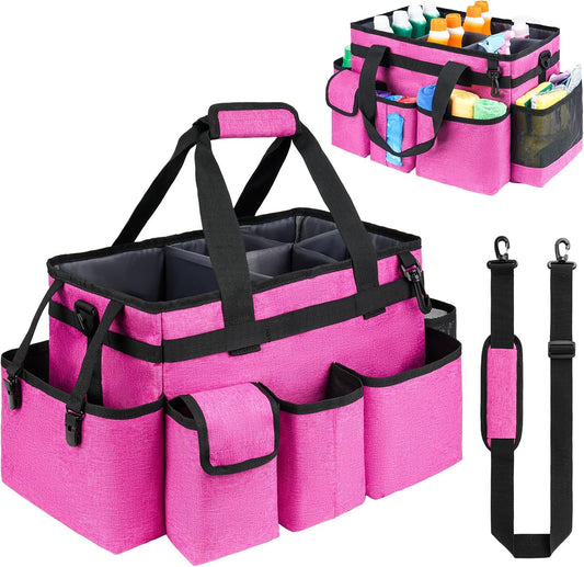 Cleaning Caddy Bag,Large Cleaning Supplies Organizer with Handle for Housekeepers,Red