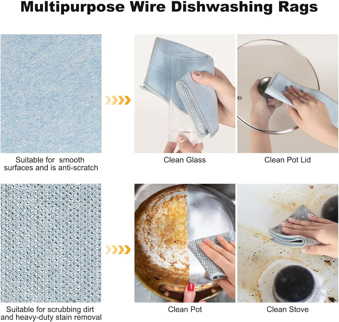 10pcs Non Scratch Wire Dishcloth Multipurpose Wire Dishwashing Rag for Wet and Dry,Metal Scrubbers for Cleaning Dishes,Dual-Sided Kitchen Cleaning Cloth with Mesh,Cleaning Tool for Pot, Blue