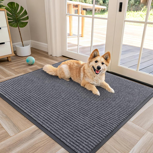 OLANLY Front Door Mat Indoor Outdoor Entrance, Waterproof Heavy Duty Doormat, Fade Resistant, Low Profile, Easy Clean Patio Porch Welcome Floor Mats for Entry, 40x32, Grey