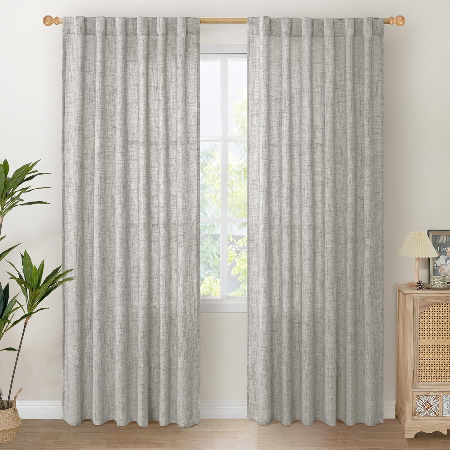 YoungsTex Dark Grey Light Filtering Curtains 84 Inch Length, Linen Drapes Semi Sheer with Rod Pocket Back Tabe for Living Room Bedroom Office Farmhouse Privacy, 52 X 84 Inch, 2 Panels