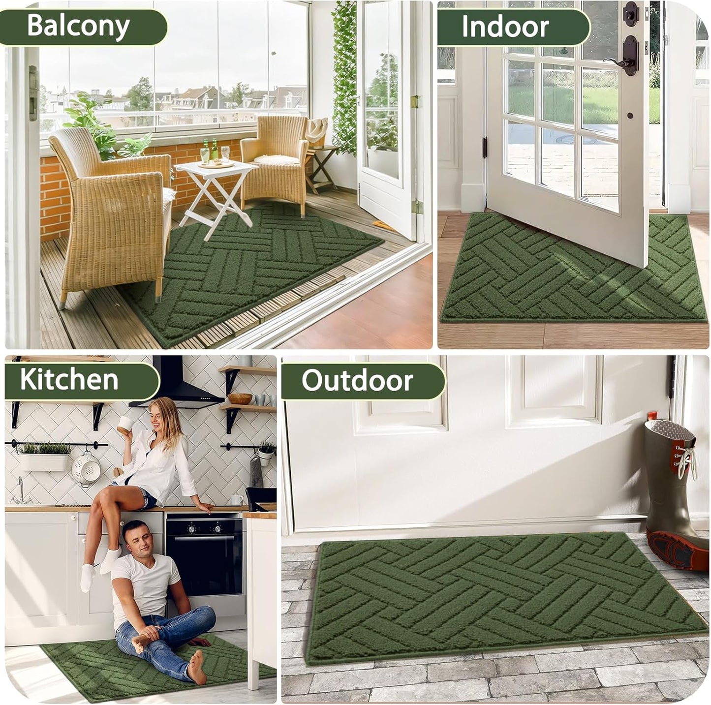 Door Mat Indoor Doormat, Entryway Rug Door Mats Non-Slip Rubber Backing, Low-Profile Entrance Rugs, Absorbent Resist Dirt Doormats Washable Floor Door mat for Entryway,Green 20"x31.5"