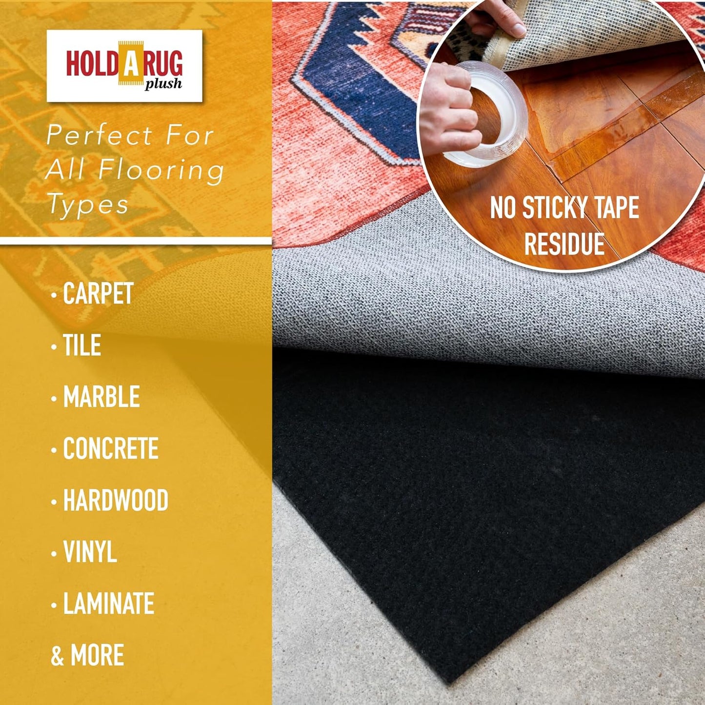 Hold-a-Rug Plush 3' x 14' Nonskid, Nonslip Rug Pad, Reversible Gripper, ¼ Thick, Safe for All Floors and Carpet, Keep Area Rugs Secure