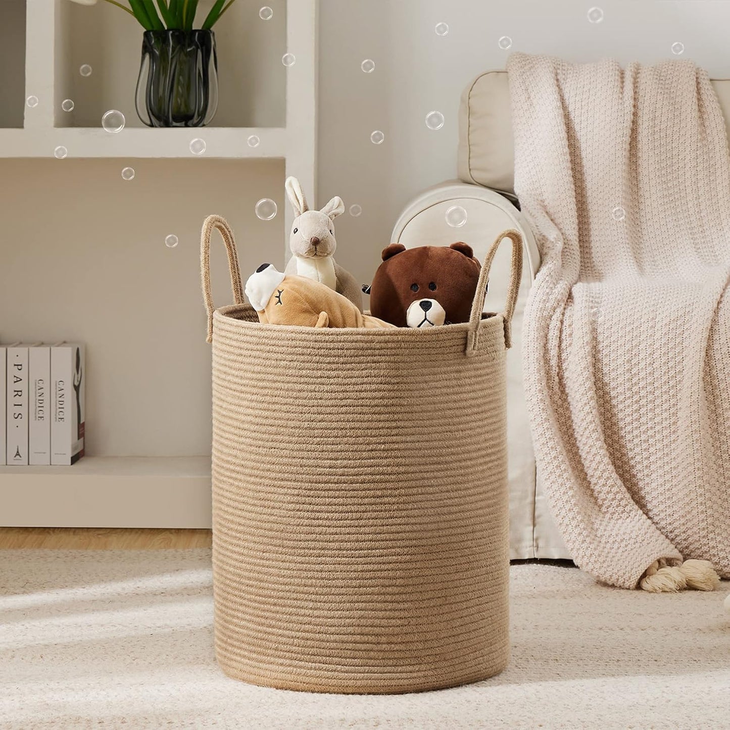 Jute Rope Laundry Hamper Basket by YOUDENOVA, 58L Tall Laundry Basket, Baby Nursery Hamper for Blanket Storage for Bedroom-Large-Jute