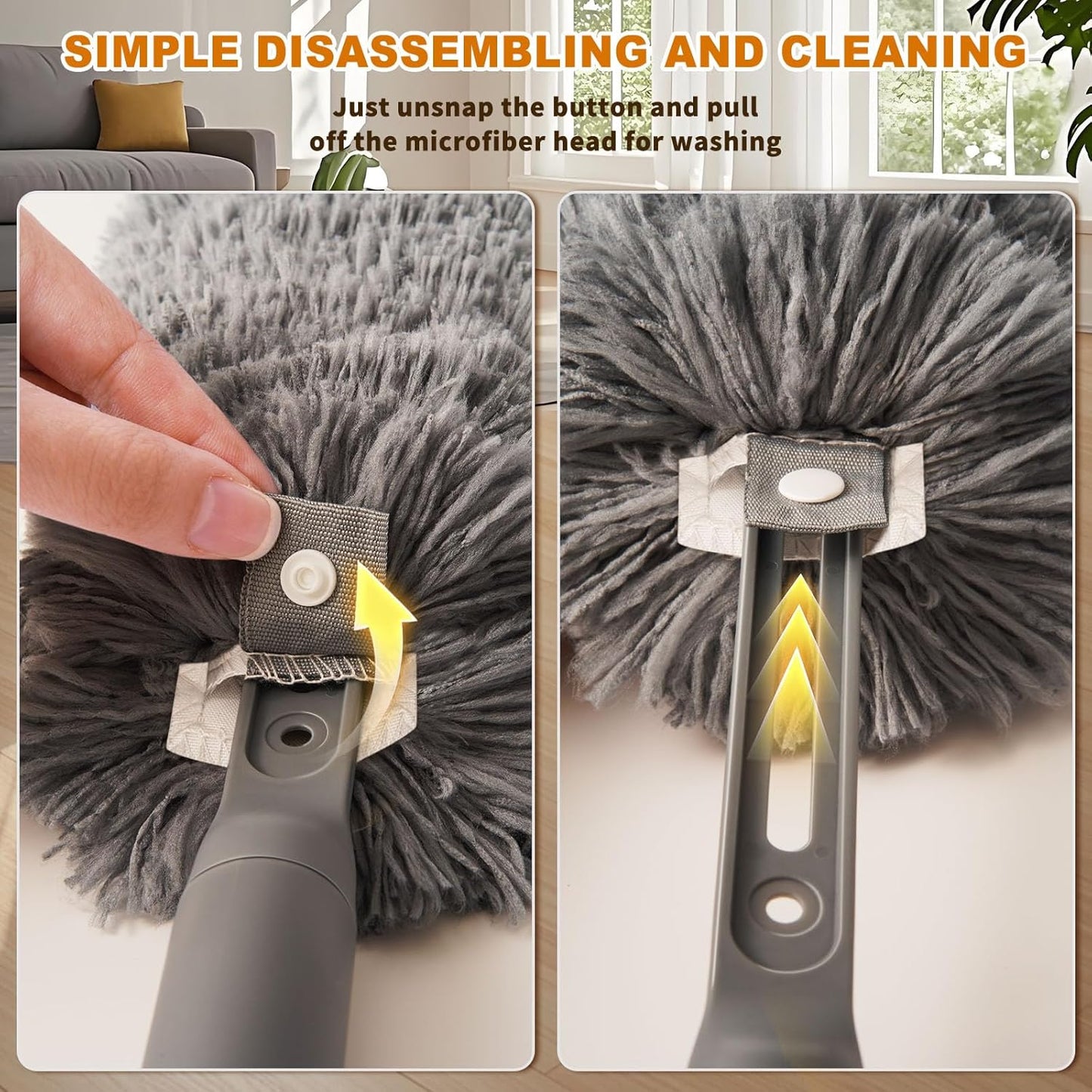 Microfiber Duster with Washable and Reusable Duster Head, Microfiber Dusters for Household Cleaning, Gray