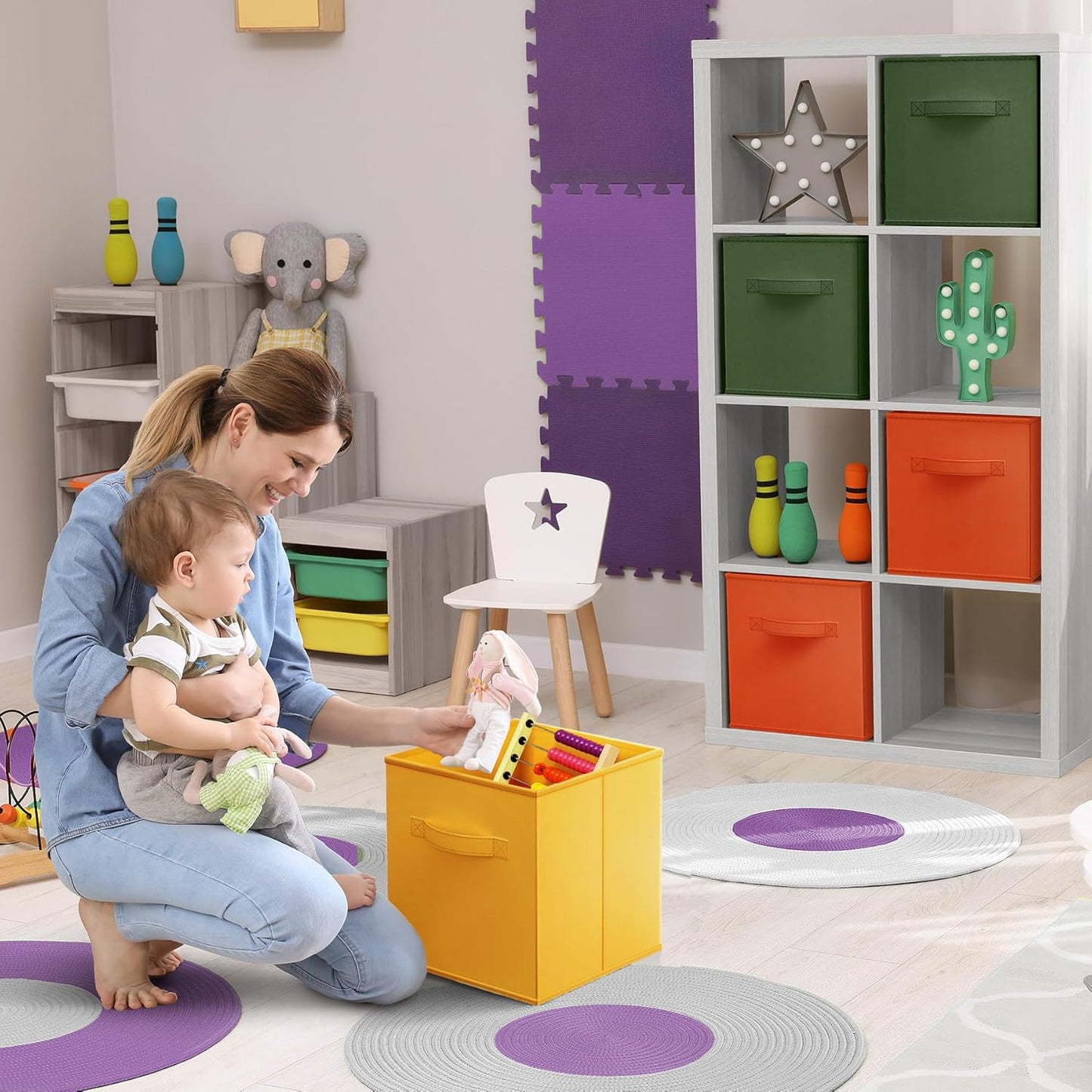 Sorbus Foldable Storage Cubes - 6 Fabric Baskets for Organizing Pantry, Shelf, Toy Box, Cubby, Closet Organizer - 11 Inch Collapsible Closet Organizers & Storage Bins (Dark Yellow, Green, & Orange)