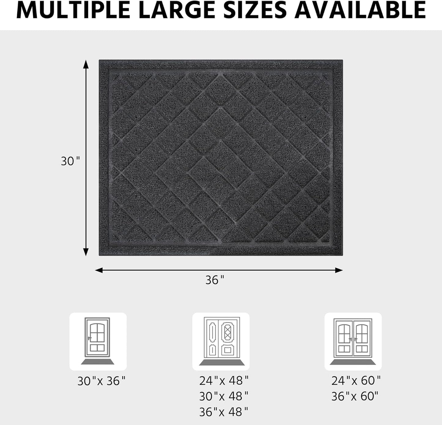 Front Door Mat Indoor Outdoor Entrance, 30" x 36" Heavy Duty All-Season All-Weather Waterproof Doormat Trap Dirt and Moisture Easy Clean Low Profile Patio Porch Entryway Mat