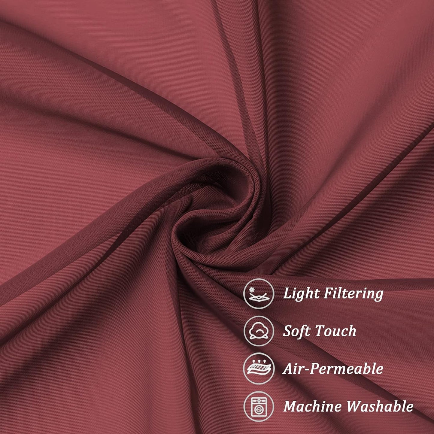 Chyhomenyc Sheer Valances for Windows 2 Pack, 42W x 14L inches Small Window Curtains for Living Room Bathroom Cafe Laundry Basement, Modern Top Dual Rod Pocket Voile Curtain, Burgundy