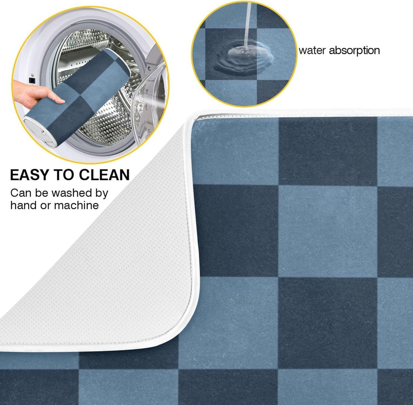 Buffalo Plaid Navy Blue Dish Drying Mat for Kitchen Countertop 18x24 Chessboard Rectangle Large Drying Mat Reusable Quick Dry Dish Sink Absorbent Mats Dishwasher Easy Clean Decorative Home Essentials