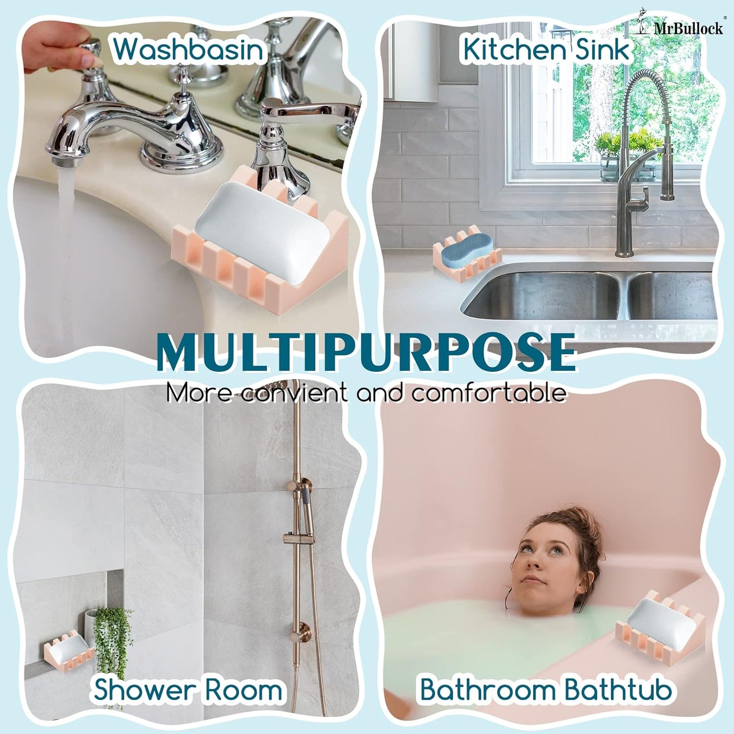 Silicone Soap Dish for Bar Soap Holder for Shower Bathroom Self Draining Waterfall Drying Tray Keep Soap Bars Dry Clean & Easy Cleaning (Grey/Pink, 2)