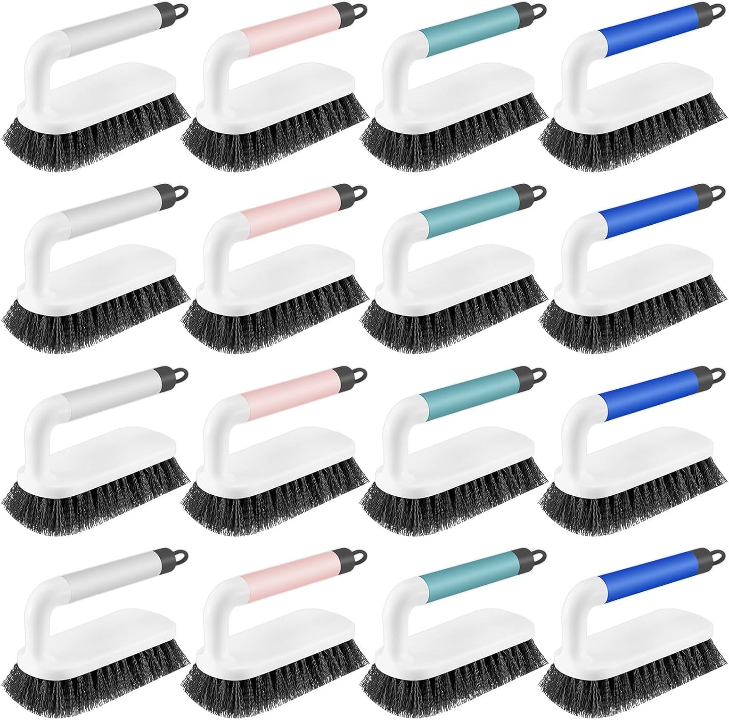 16 Pack Scrub Brush Heavy Duty Cleaning Brushes with Handle Stiff Bristles Scrub Brush Bulk for Shower Bathroom Carpet Kitchen Bathtub Scrubber, Grey, Blue, Green, Pink