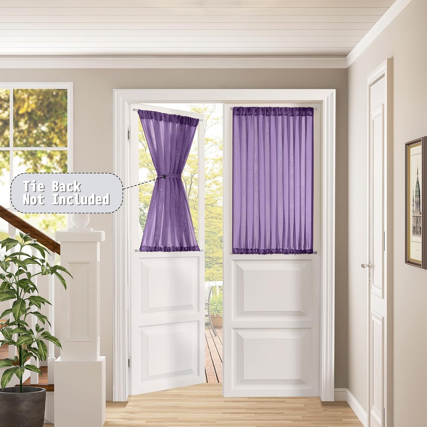 Tollpiz Small Sheer Door Curtain Closet Linen Textured Curtain Sheers Doorway Light Filtering Voile French Door Rod Pocket Curtains Patio Glass Door, 25 x 40 inches Long, Royal Purple, Set of 1 Panel