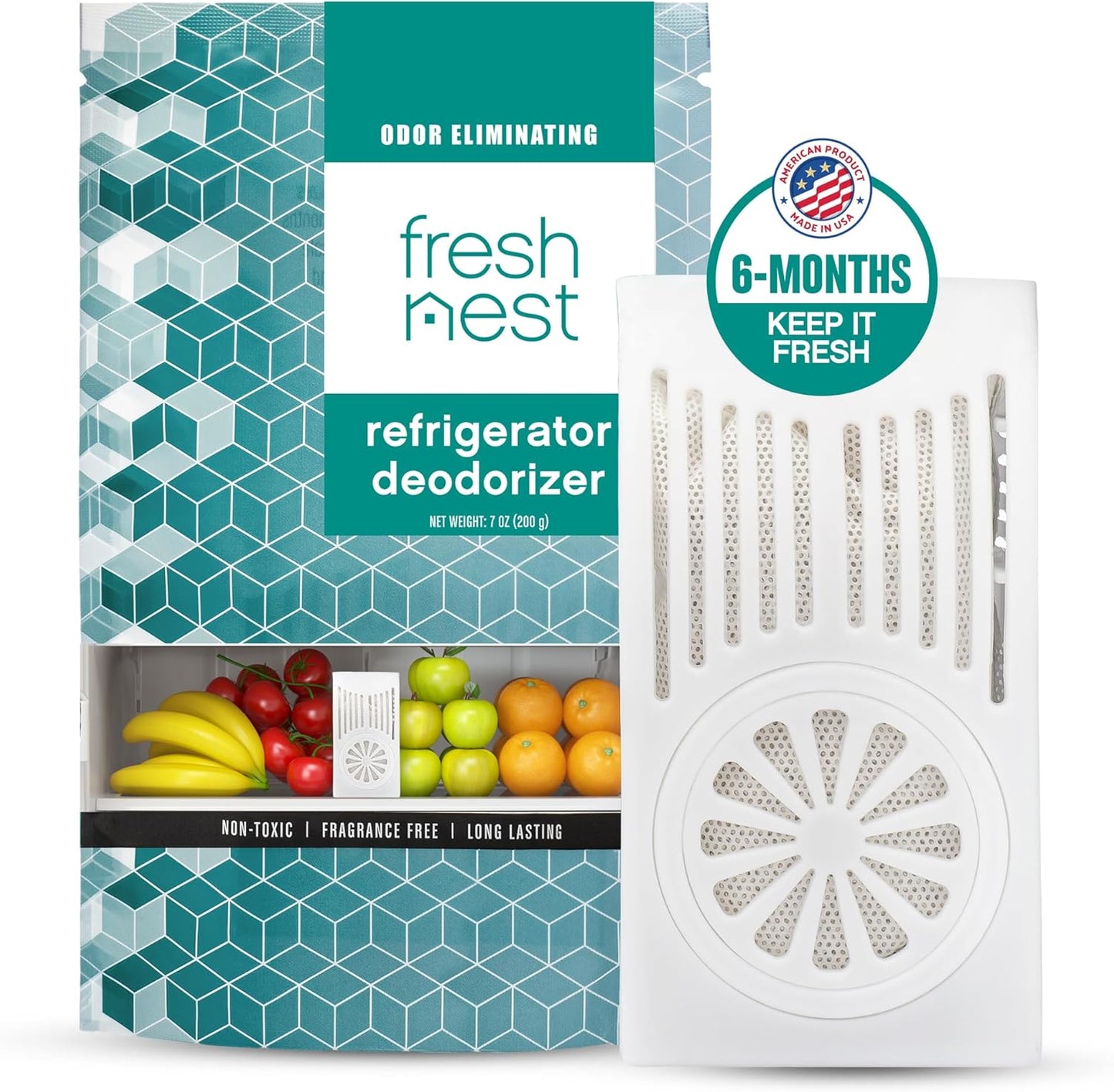 Refrigerator Deodorizer with Zeolites (1-Pack) - Odor Eliminator for Fridge & Freezer - Outshines Baking Soda and Bamboo Charcoal Bags - Long-Lasting, & Safe