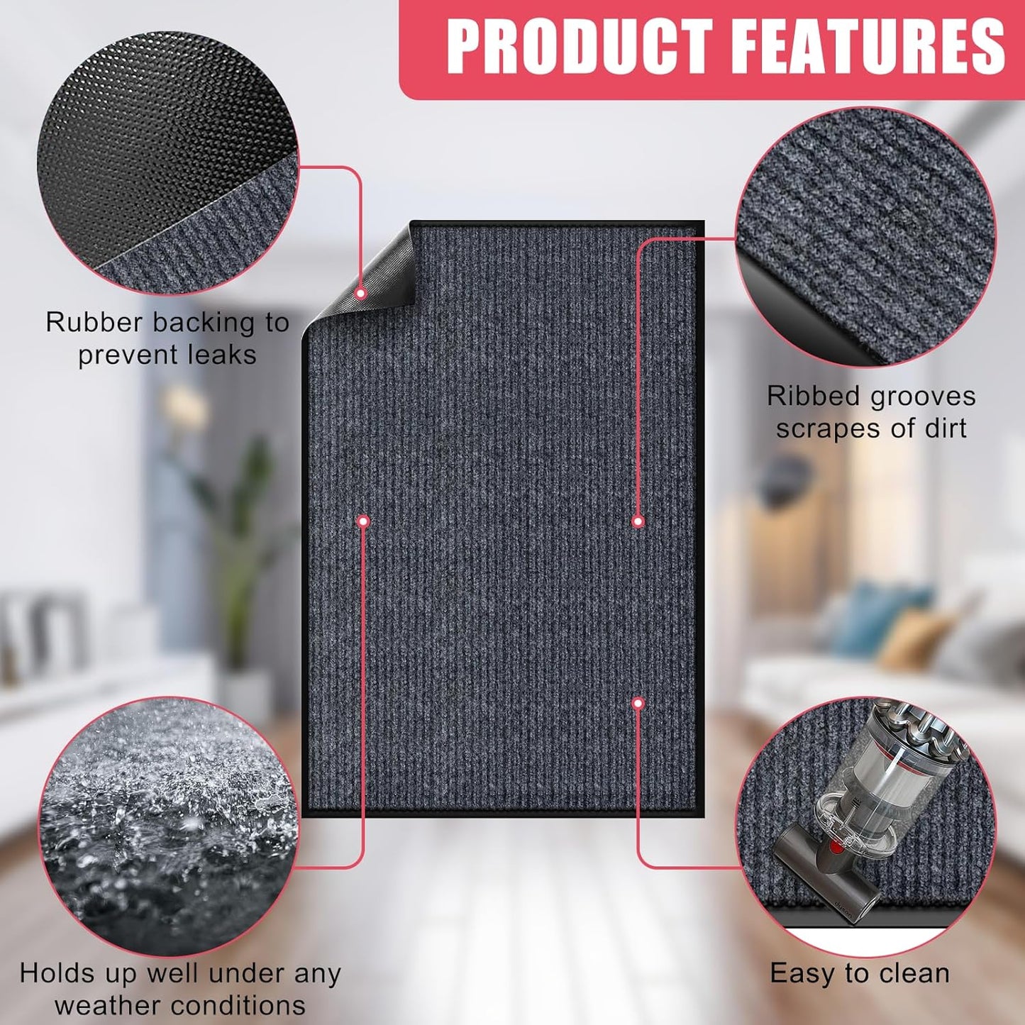 Kuyal Front Door Mat, 3'x4' Indoor Outdoor Entrance Mat, Commercial Floor Mats Inside Outside Entrance, Heavy Duty Durable Welcome Mats, Rubber Backing Non Slip Outdoor Mats for Entryway,Dark Gray