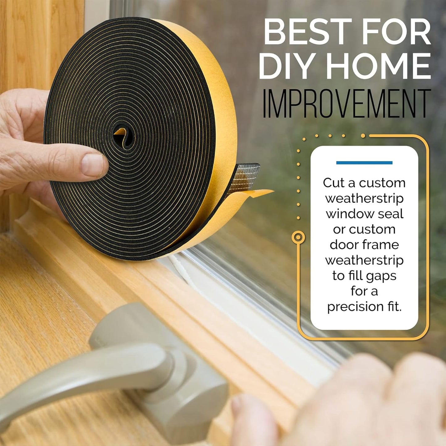 High Density Foam Weather Stripping Door Seal Strip Insulation Tape Roll for Insulating Door Frame, Window, Air Conditioner | Self Adhesive Sealing Weatherstrip (Black, 1 in 3/4 in x 13 Ft)