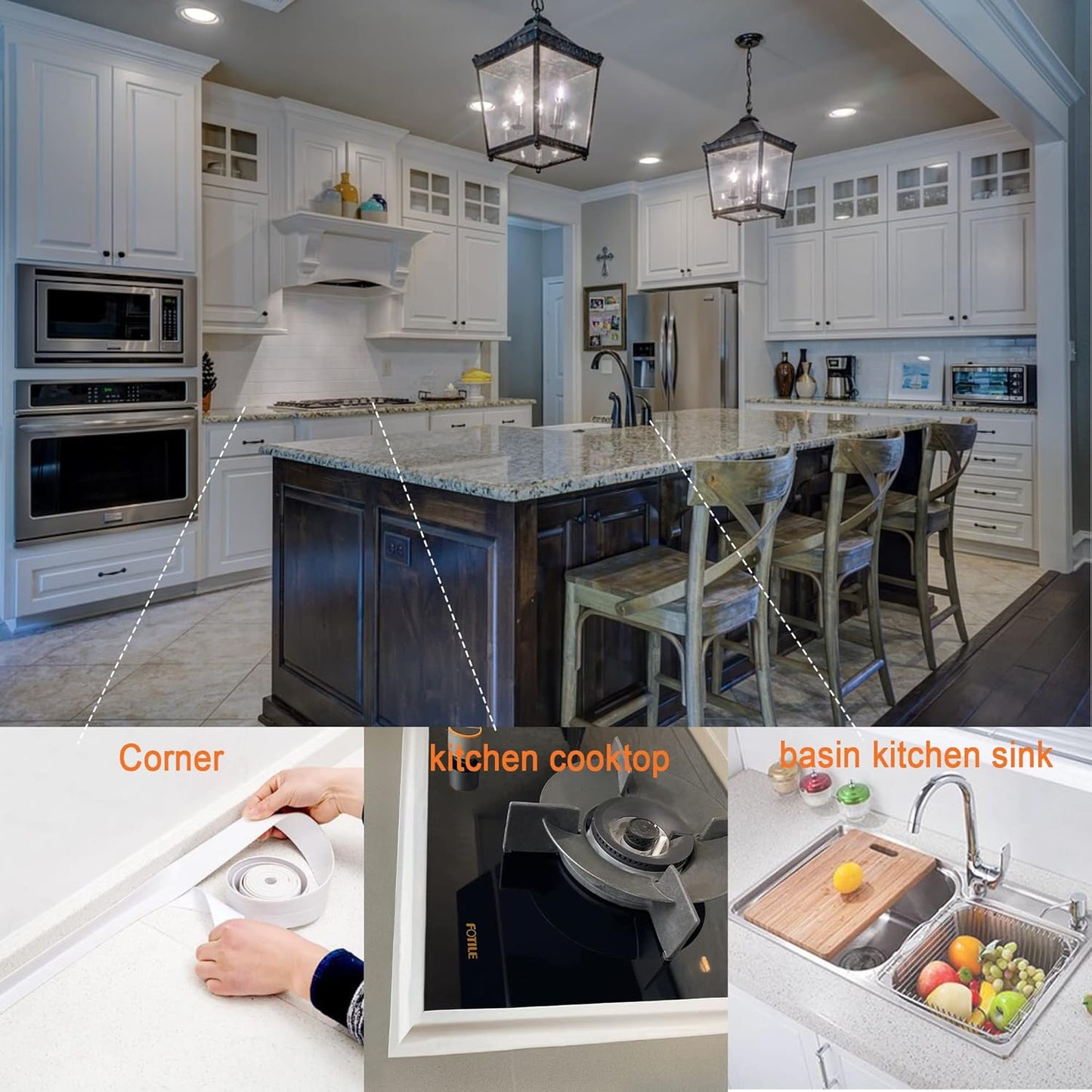 White Caulk Tape for Bath & Kitchen,Caulking Tape for Bathroom Caulking White Self Adhesive Caulk Strip,tub Surround,Toilet Bowl Stick on Gel,Kitchen Countertop (1.5in x 10.5ft)