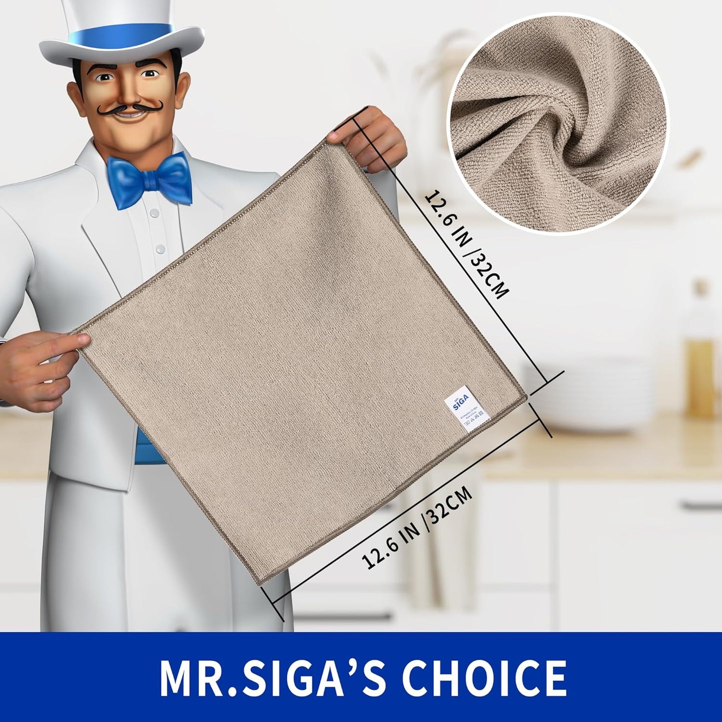 MR.SIGA Microfiber Cleaning Cloths, All-Purpose Surface Microfiber Towels, Streak Free Cleaning Rags, Pack of 12, Wheat, Size 32 x 32 cm(12.6 x 12.6 inch)