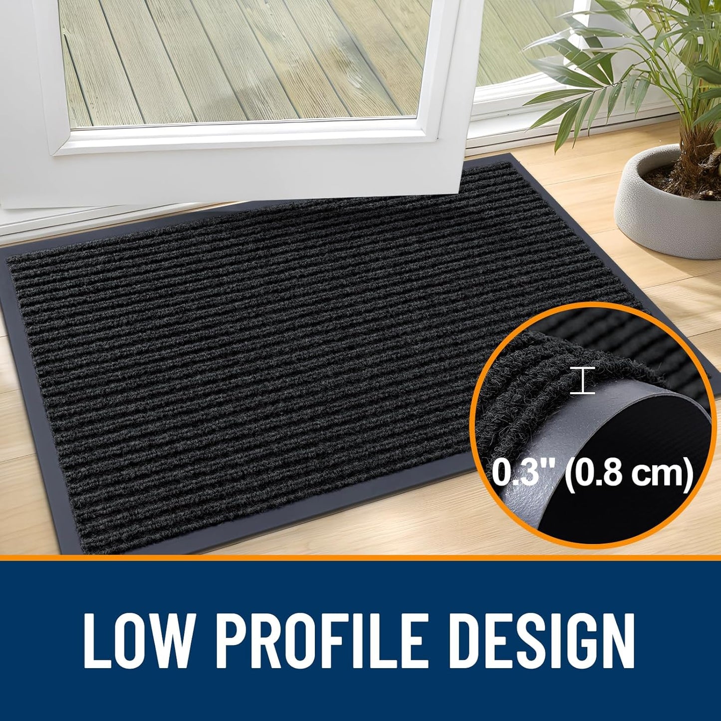 OLANLY Front Door Mat Indoor Outdoor Entrance, Waterproof Heavy Duty Doormat, Fade Resistant, Low Profile, Easy Clean Patio Porch Welcome Floor Mats for Entry, 29.5x17, Black