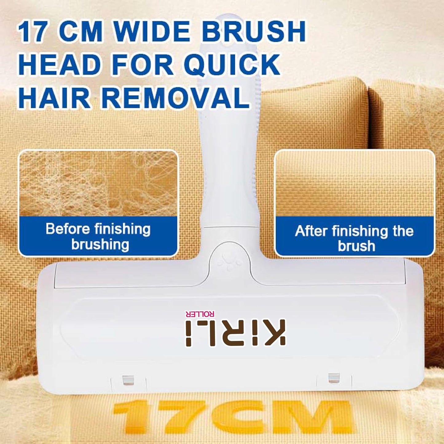 KIRLI Pet Hair Roller, Fur Remover Tool with Built-in Fur bin, Reusable Lint Roller for Pet Hair, Multi-Surface Furniture Clothing, Couch, Carpet, Bedding Cat and Dog Hair Remover (White)