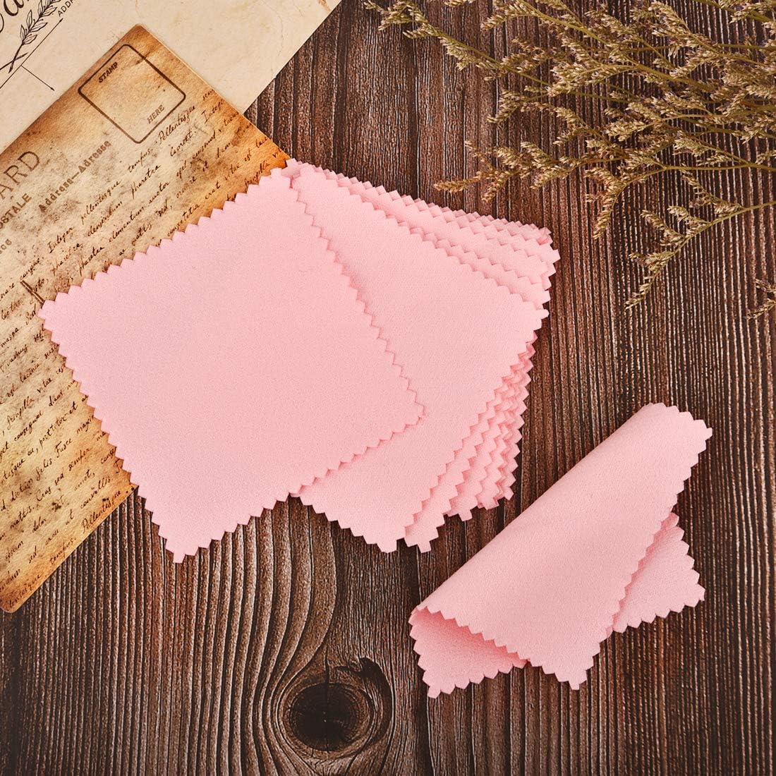 SEVENWELL 50pcs Jewelry Cleaning Cloth Pink Polishing Cloth for Sterling Silver Gold Platinum Small Silver Polish 8x8cm