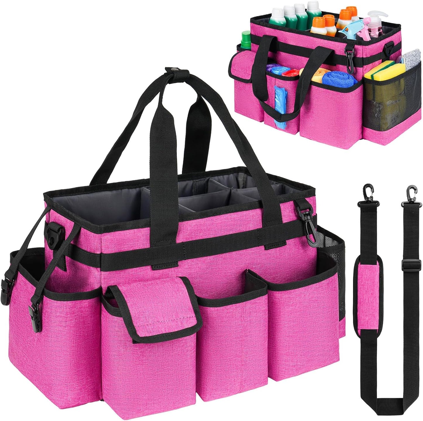 Cleaning Caddy,Cleaning Bag for Housekeepers,Cleaning Supplies Organizer with Handle,Red