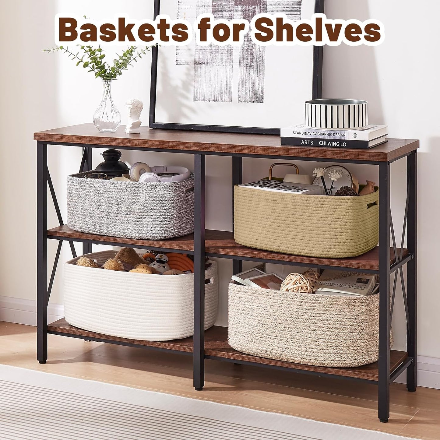 OIAHOMY Storage Basket for Shelves, Closet Cube Storage Bins Baskets for Clothes Blanket Towels, Baby Nursery, Toy Baskets Box, Woven Rope Basket, 15.75*11.81*7.09 IN, 2 Packs Grey