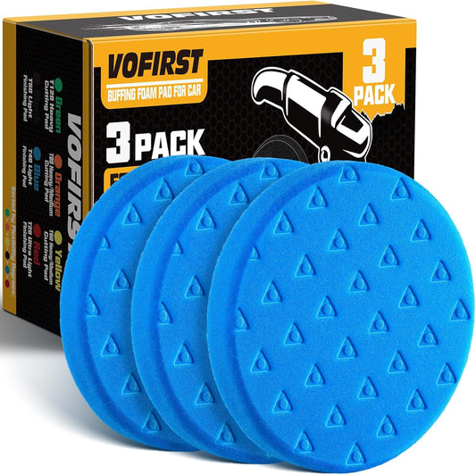 6 Inch Polishing Pad - 3Pcs Blue Polishing Pad - 6.5 Inch Face for 6 Inch 150mm Backing Plate - High-Density Buffing Sponge Pads for Car Buffer Polisher Compounding, Polishing & Waxing